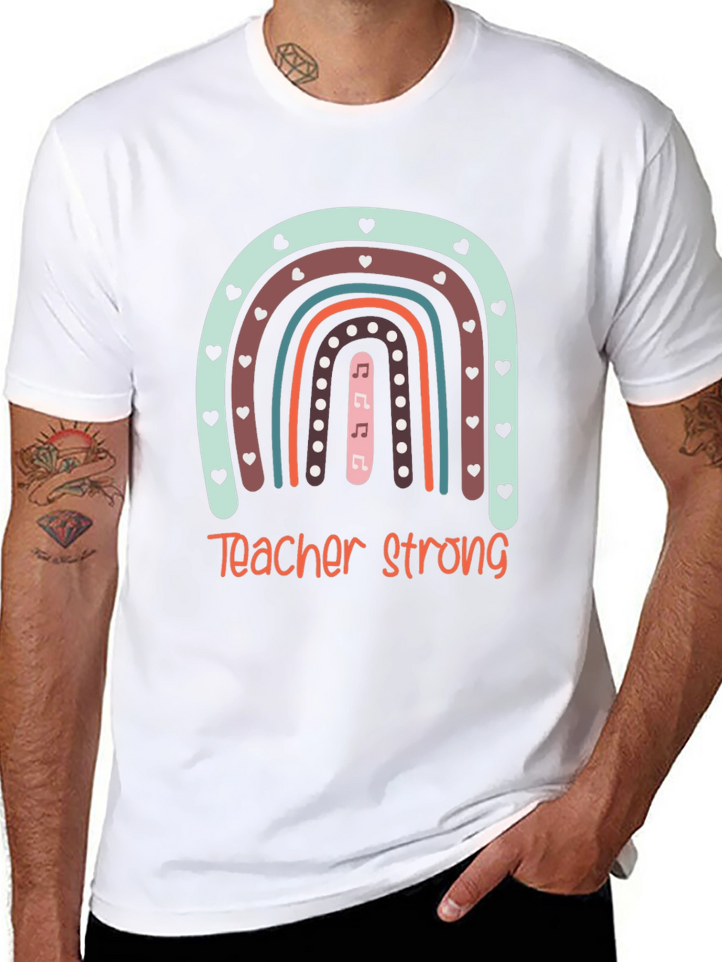 Teacher Strong Rainbow Graphic Tee - Black