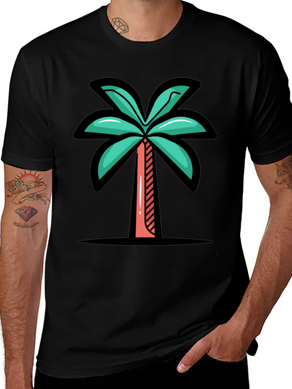 Tropical Palm Tree Graphic Tee - Black