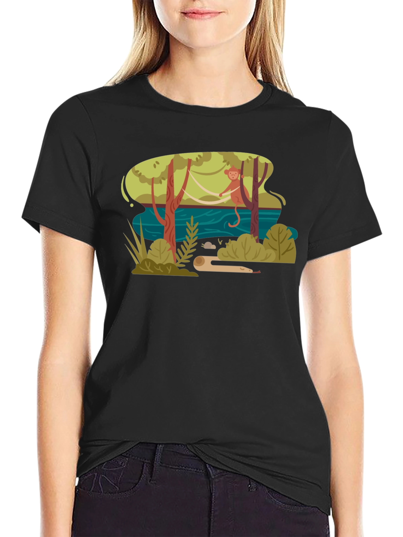 Jungle Monkey Graphic Tee - Unisex Black T-Shirt
