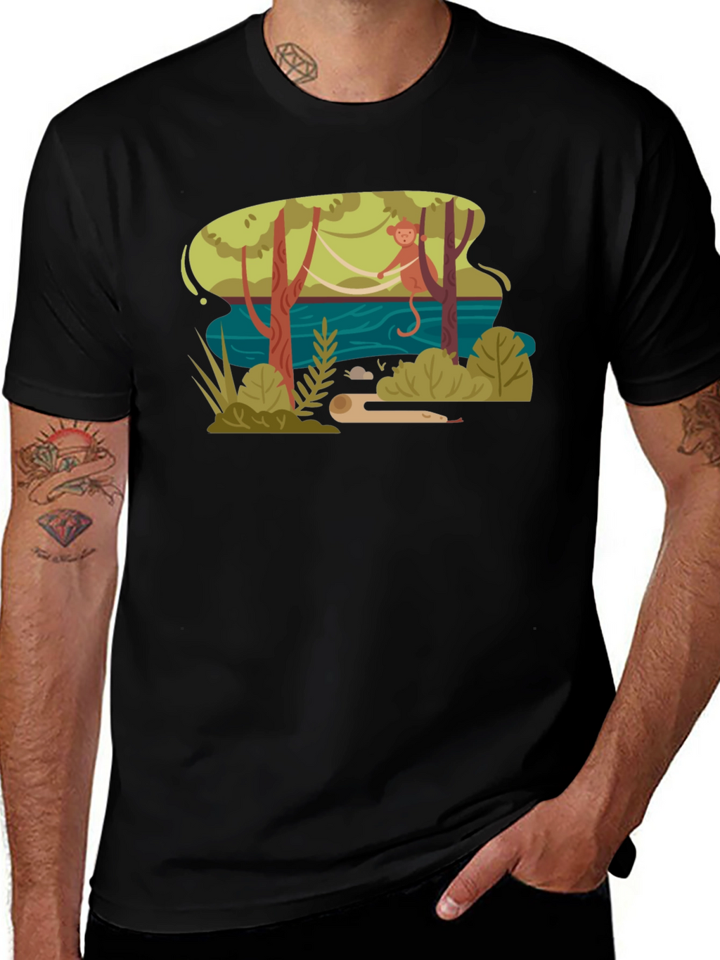 Jungle Monkey Graphic Tee - Unisex Black T-Shirt
