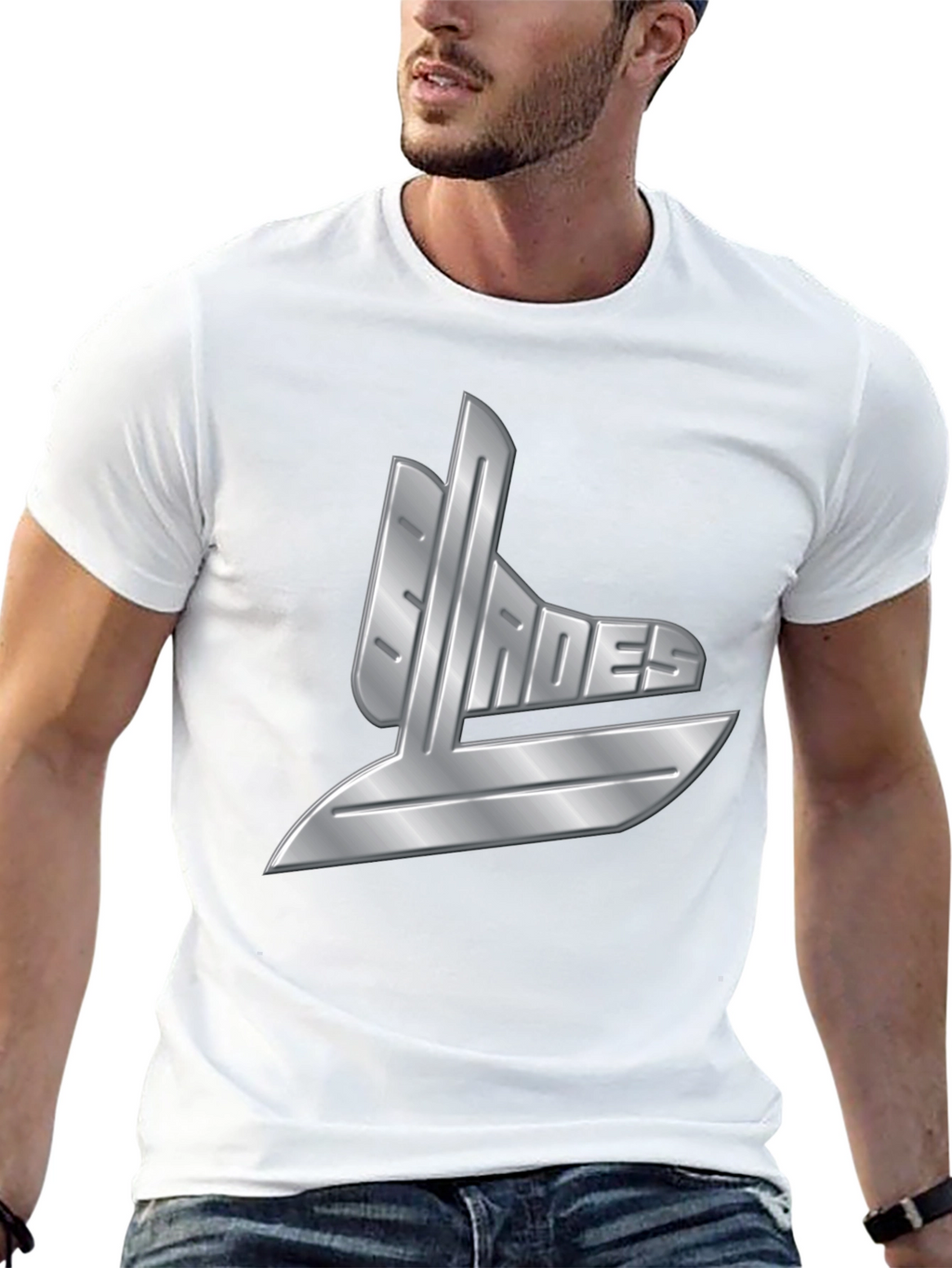 Mens Black T-Shirt with Silver Graphic Design