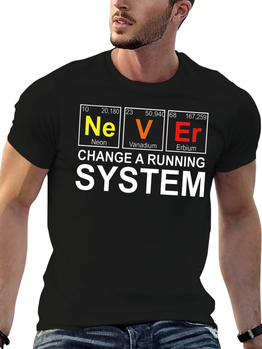 Never Change a Running System Periodic Table T-Shirt