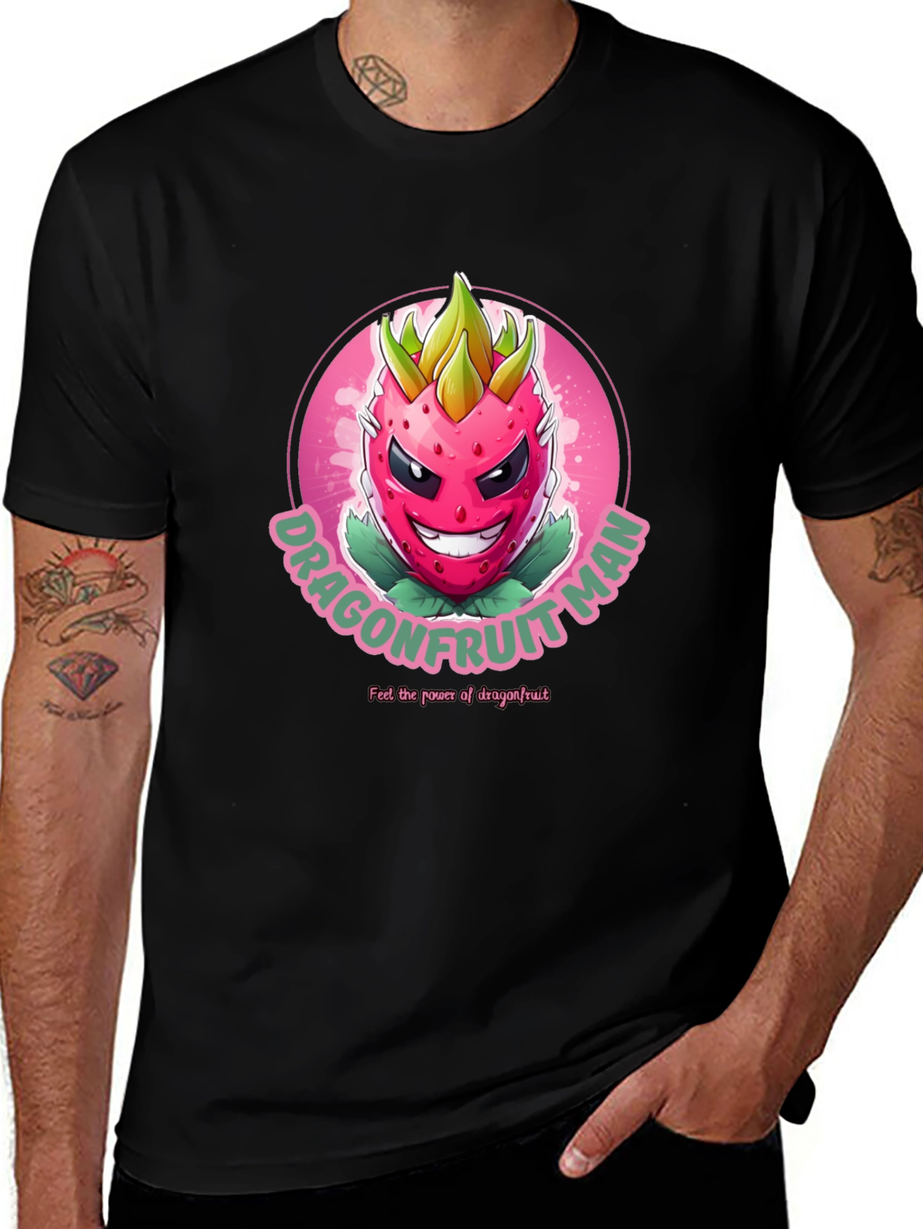 Dragonfruit Man Graphic T-Shirt - Black Cotton Tee