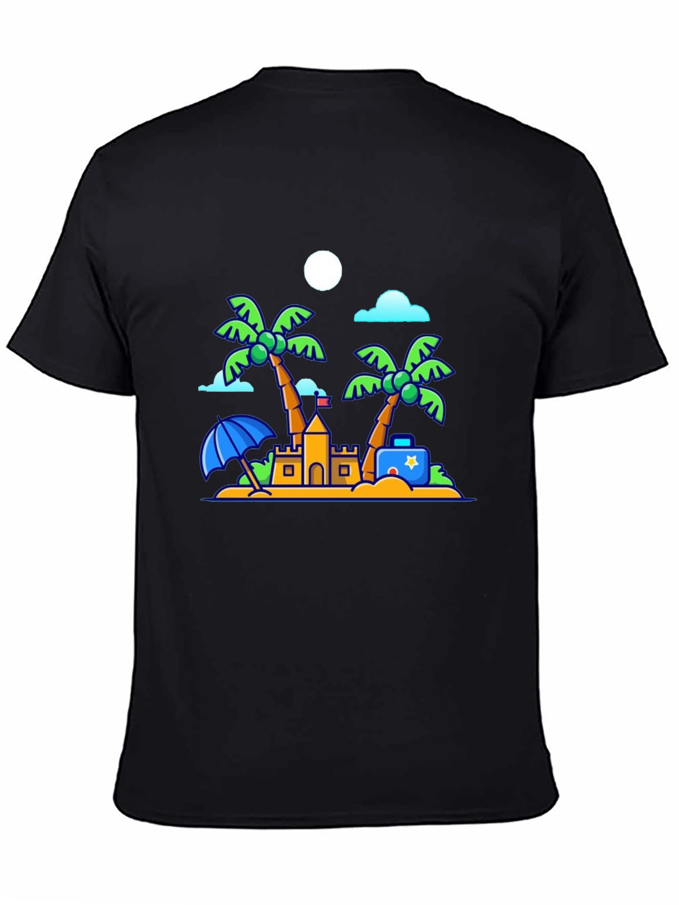Cartoon Beach Scene Black T-Shirt