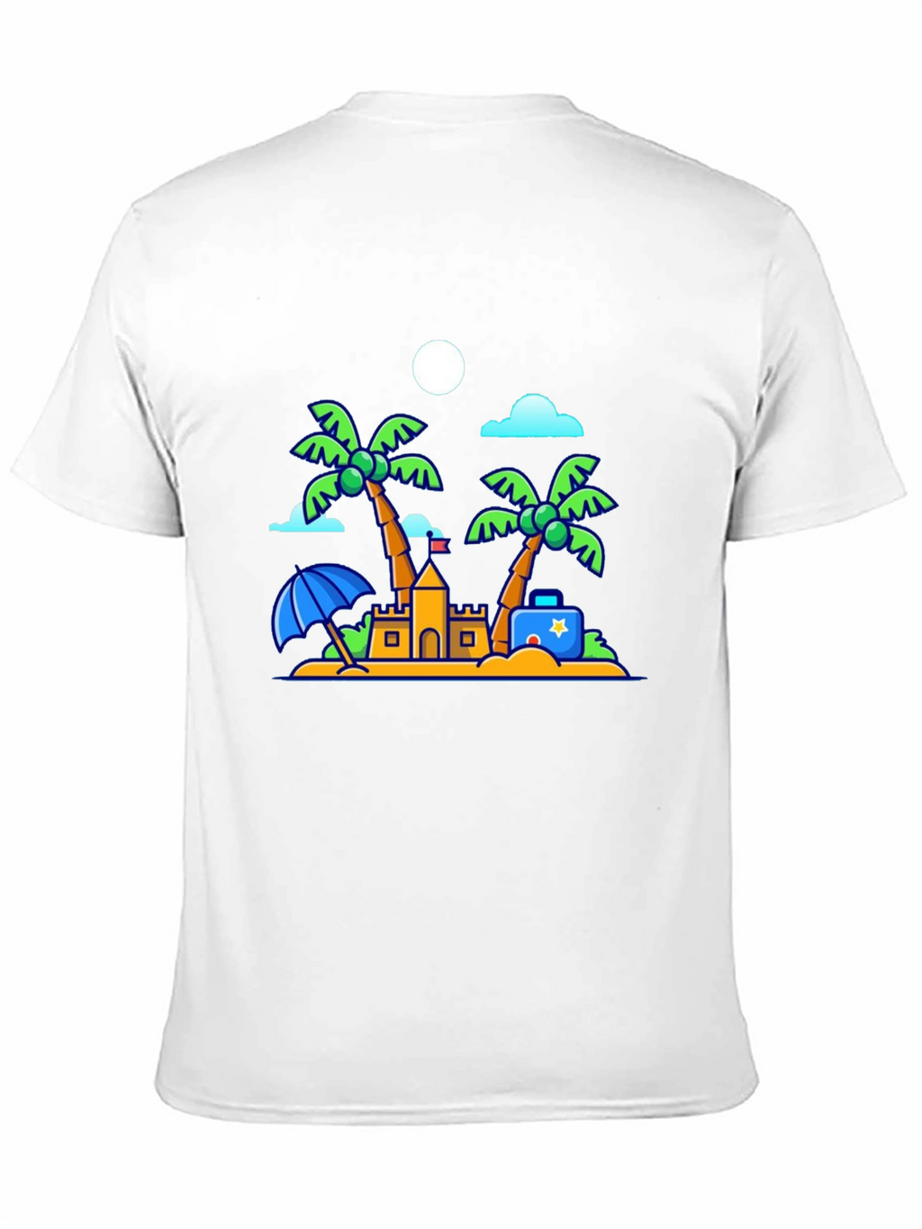 Cartoon Beach Scene Black T-Shirt