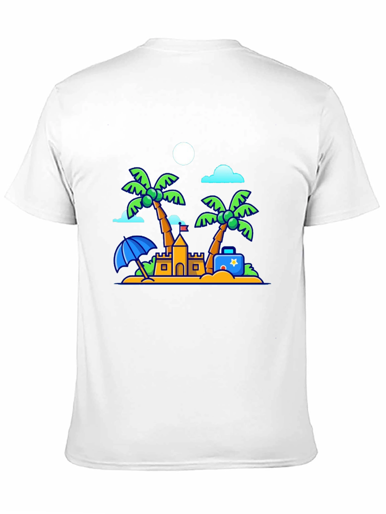 Cartoon Beach Scene Black T-Shirt