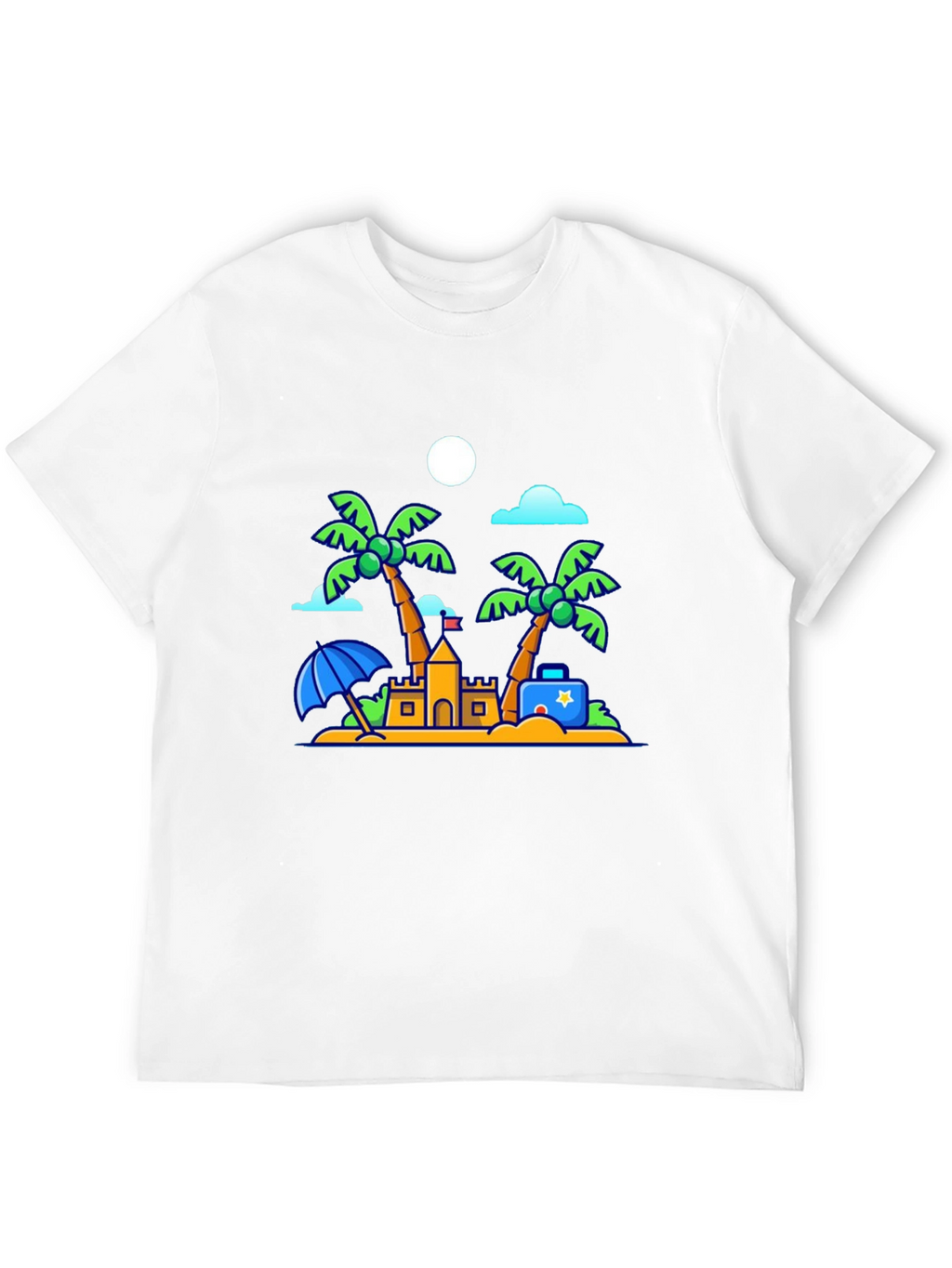 Cartoon Beach Scene Black T-Shirt
