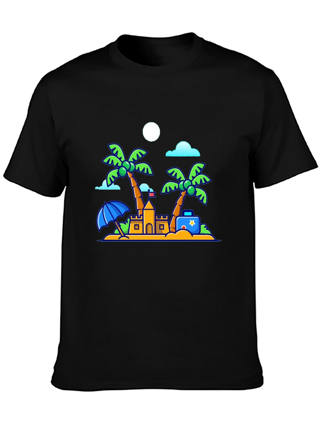 Cartoon Beach Scene Black T-Shirt