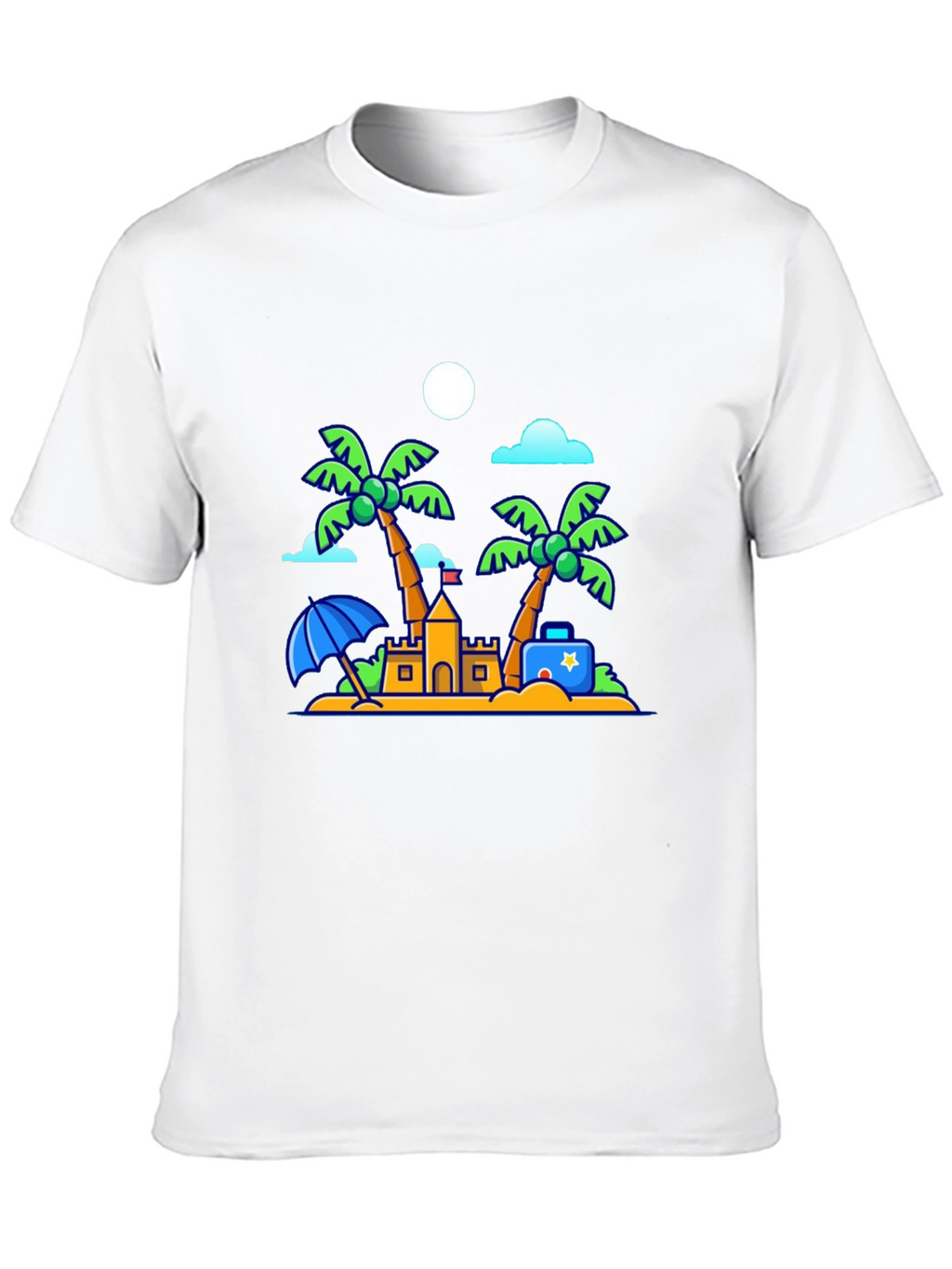 Cartoon Beach Scene Black T-Shirt