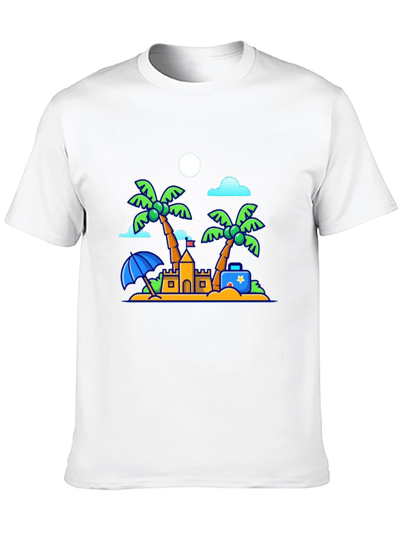 Cartoon Beach Scene Black T-Shirt
