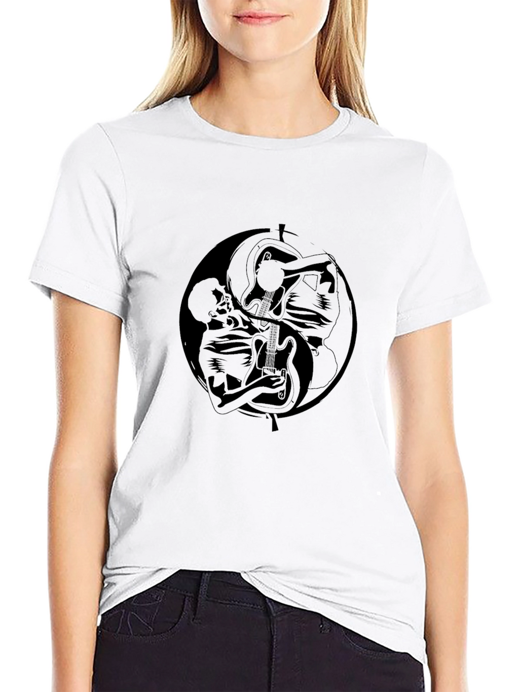 Yin Yang Guitarist Graphic Black T-Shirt