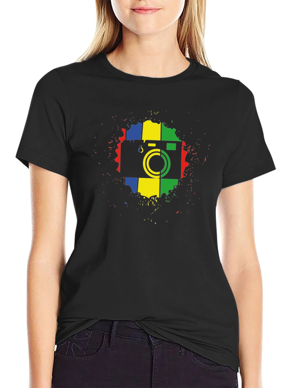 Retro Camera Graphic Tee - Black Cotton T-Shirt