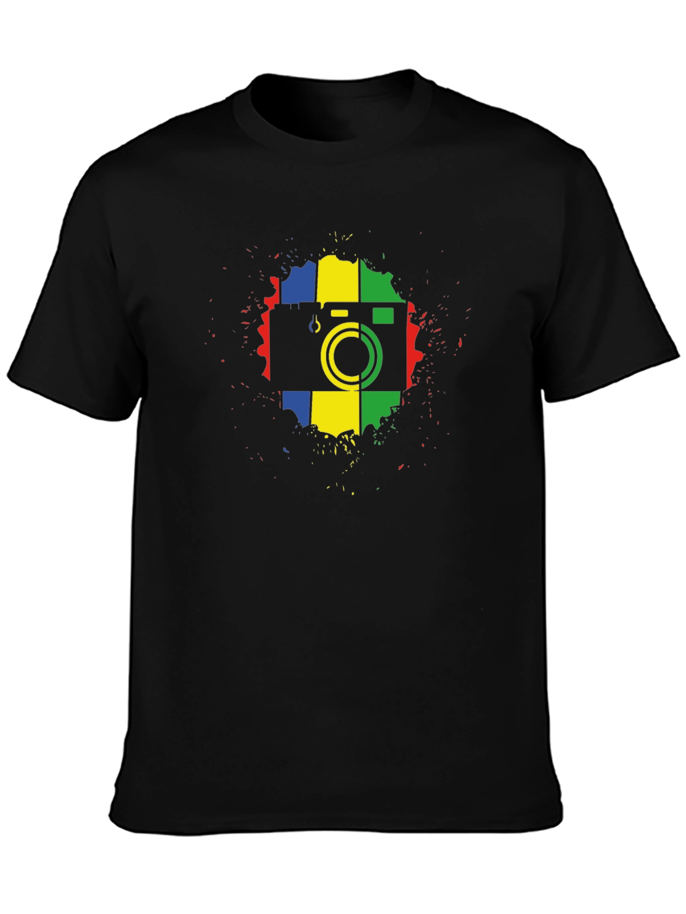 Retro Camera Graphic Tee - Black Cotton T-Shirt
