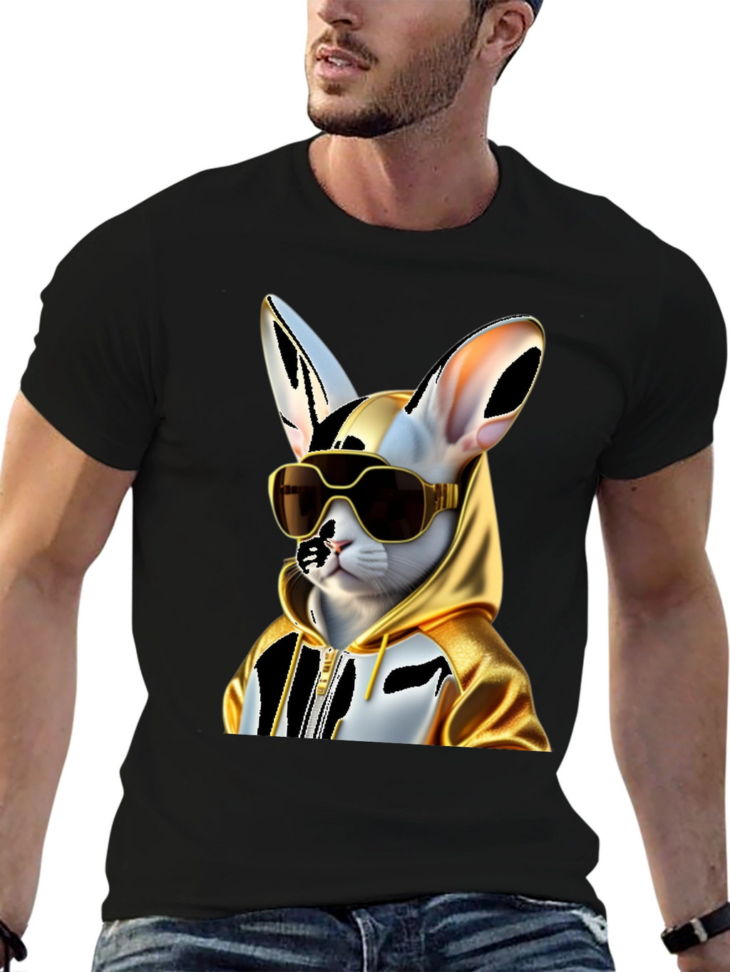 Cool Cat Hoodie Tee - Black Cotton Blend