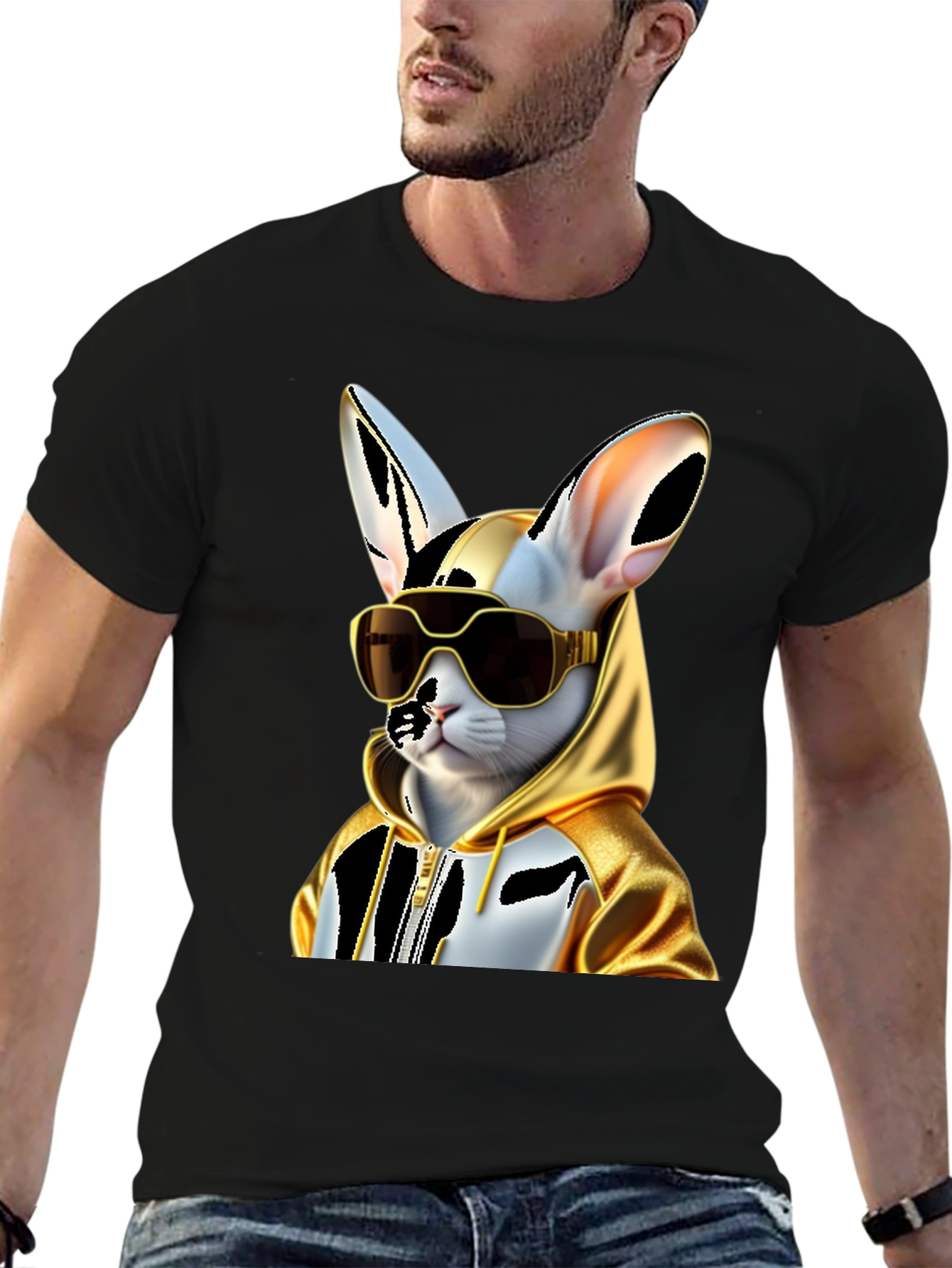 Cool Cat Hoodie Tee - Black Cotton Blend