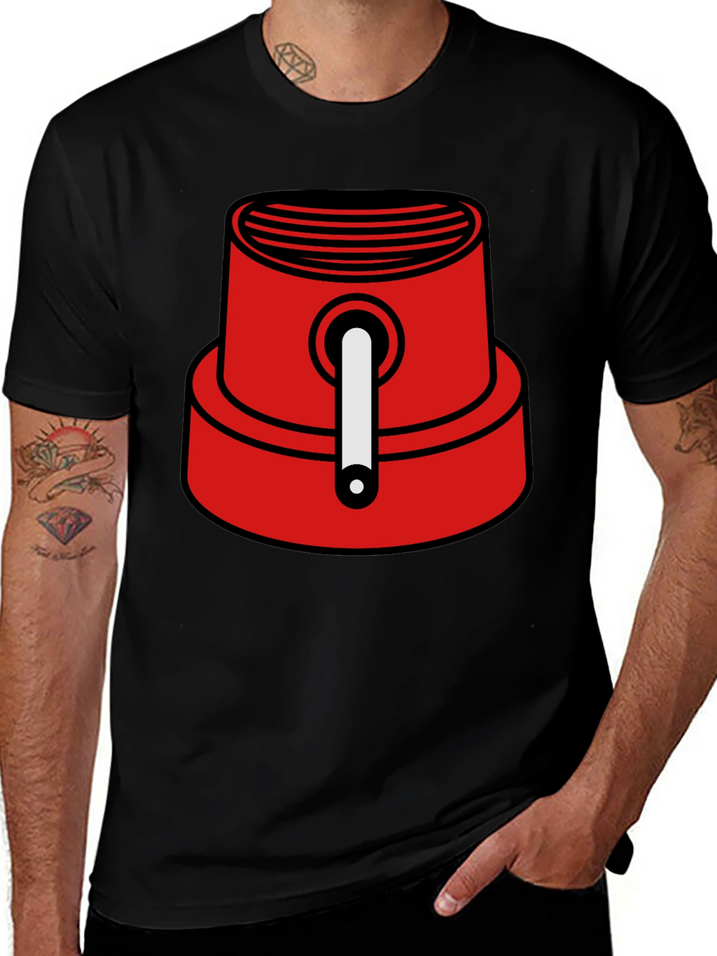 Red Spray Paint Cap Graphic Tee - Urban Style