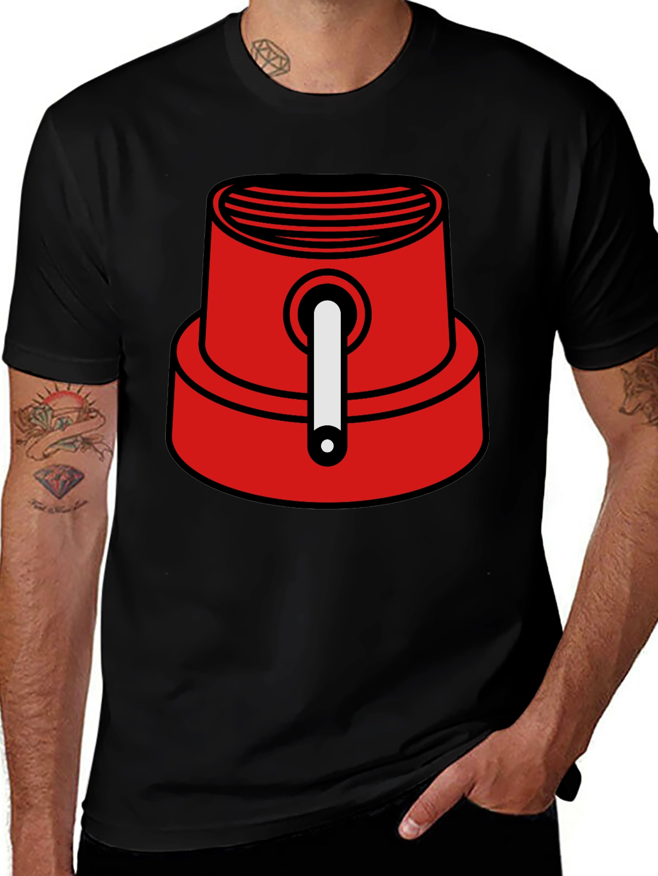 Red Spray Paint Cap Graphic Tee - Urban Style