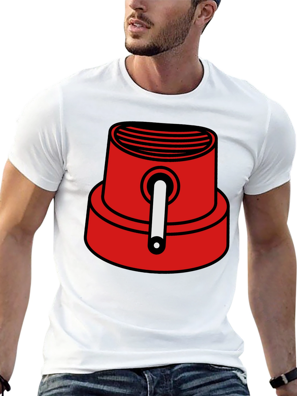 Red Spray Paint Cap Graphic Tee - Urban Style