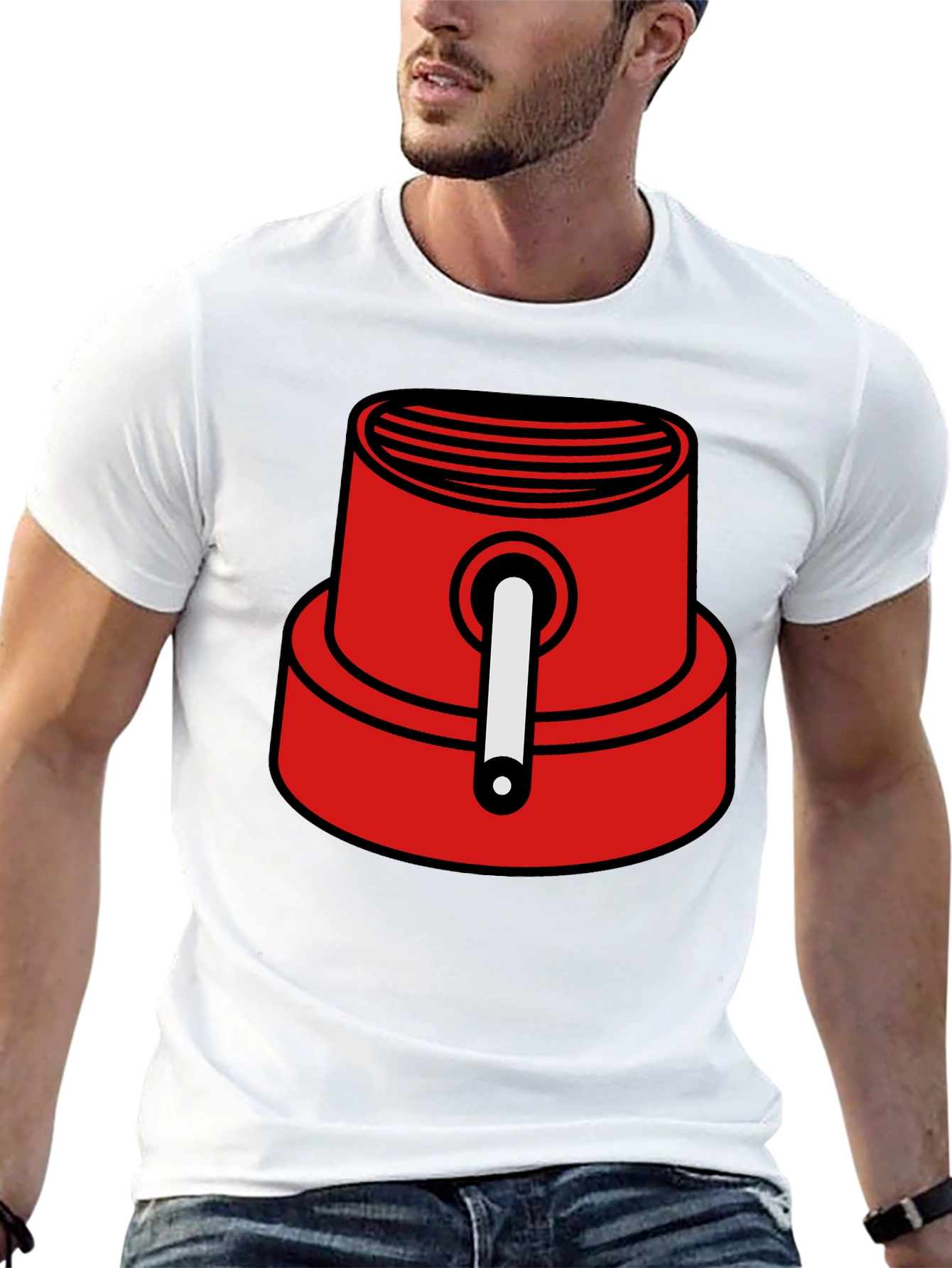 Red Spray Paint Cap Graphic Tee - Urban Style
