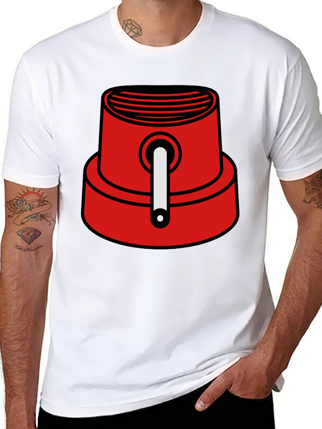Red Spray Paint Cap Graphic Tee - Urban Style