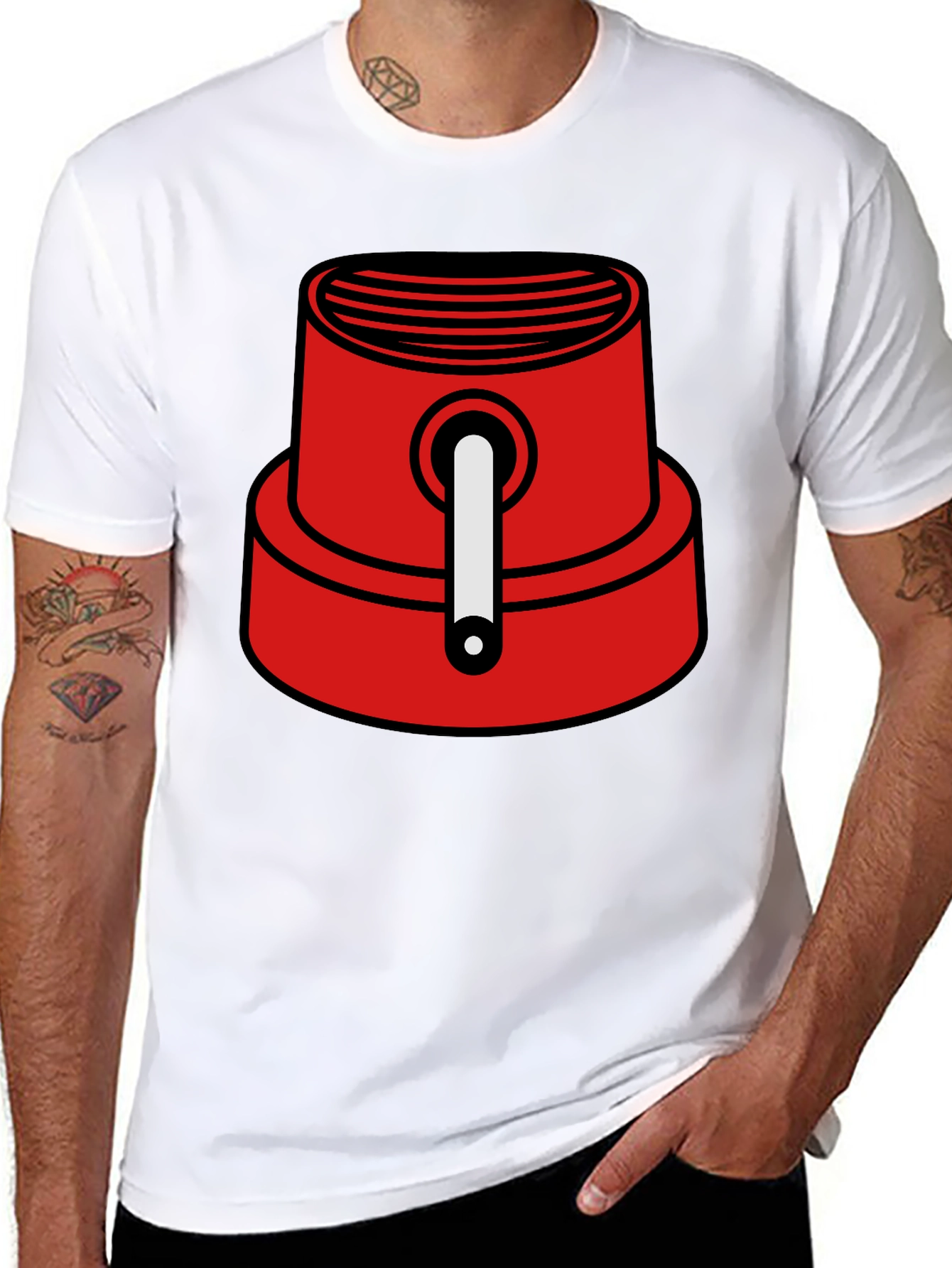 Red Spray Paint Cap Graphic Tee - Urban Style