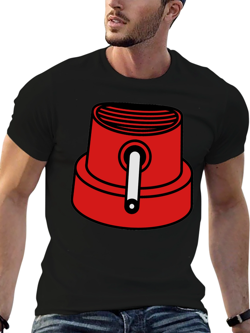 Red Spray Paint Cap Graphic Tee - Urban Style