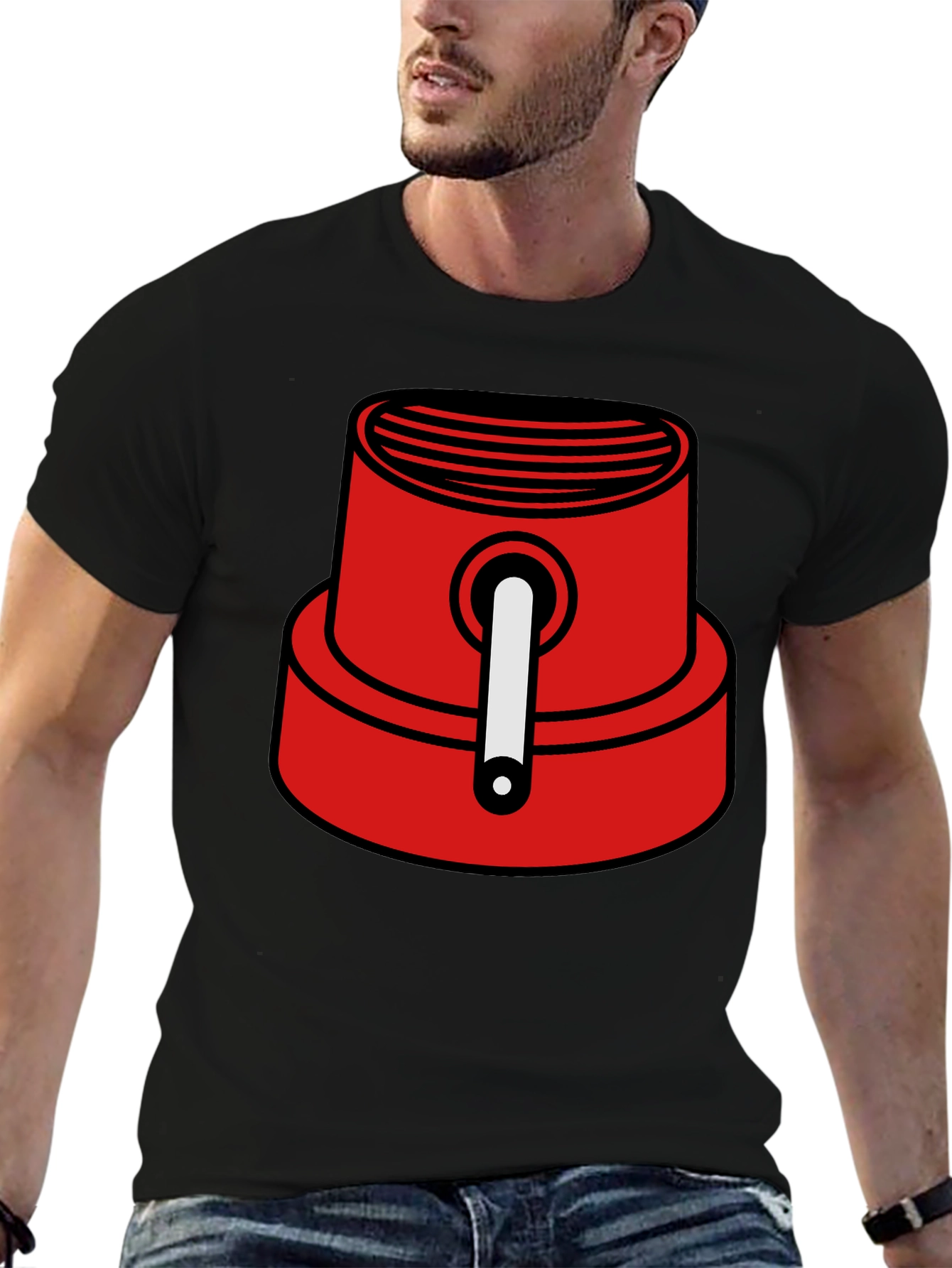 Red Spray Paint Cap Graphic Tee - Urban Style