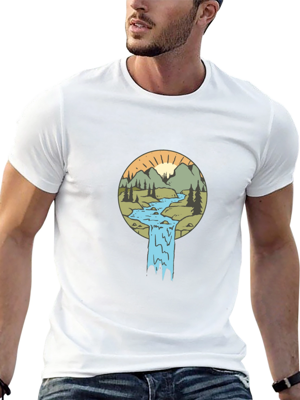 Nature Scene Graphic Tee - Black Cotton Blend