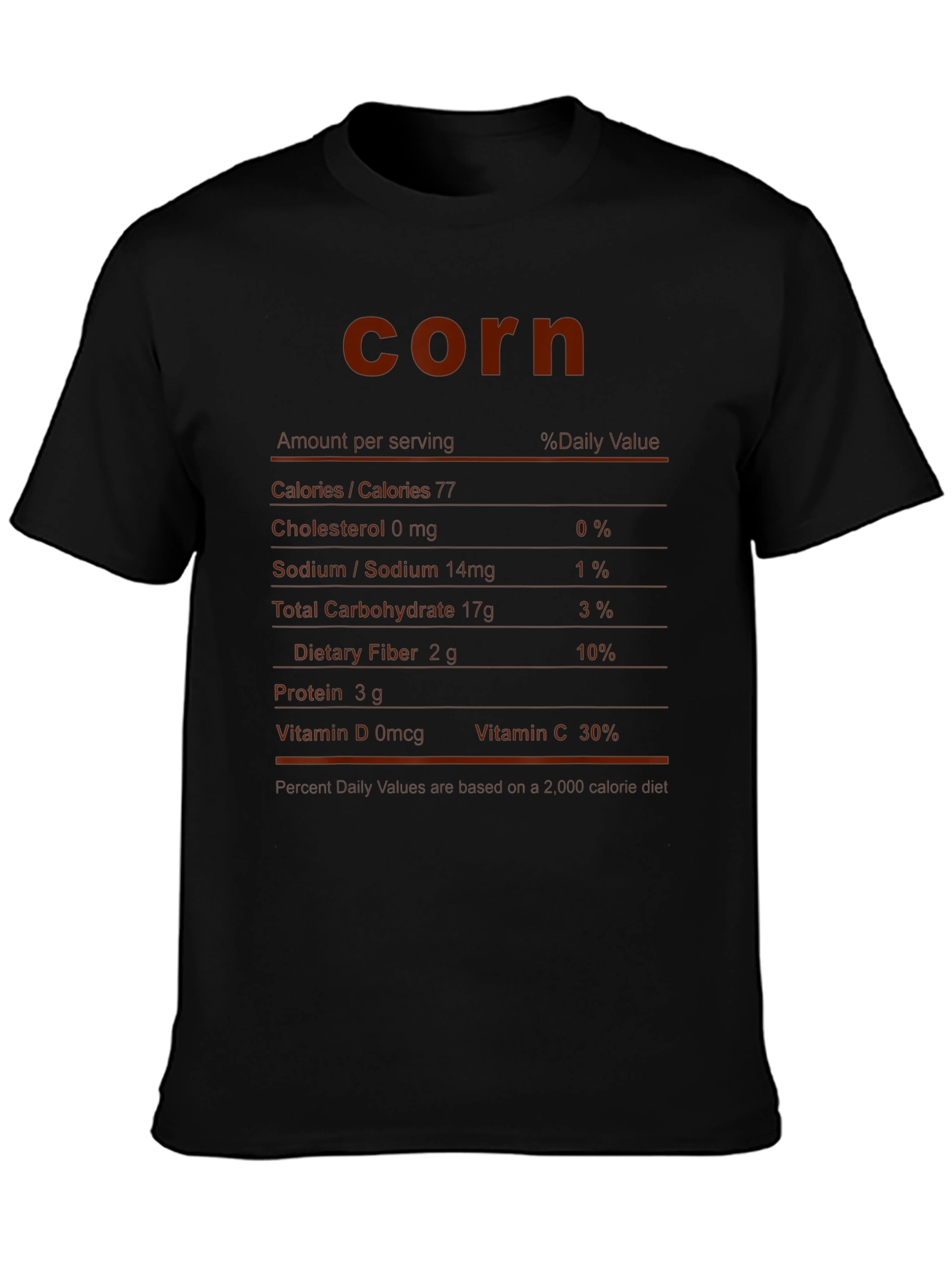 Funny Corn Nutrition Facts Black T-Shirt
