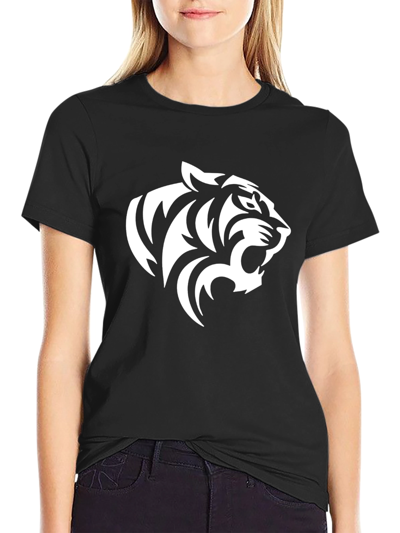 Bold Tiger Graphic Tee - Black Cotton Blend Shirt