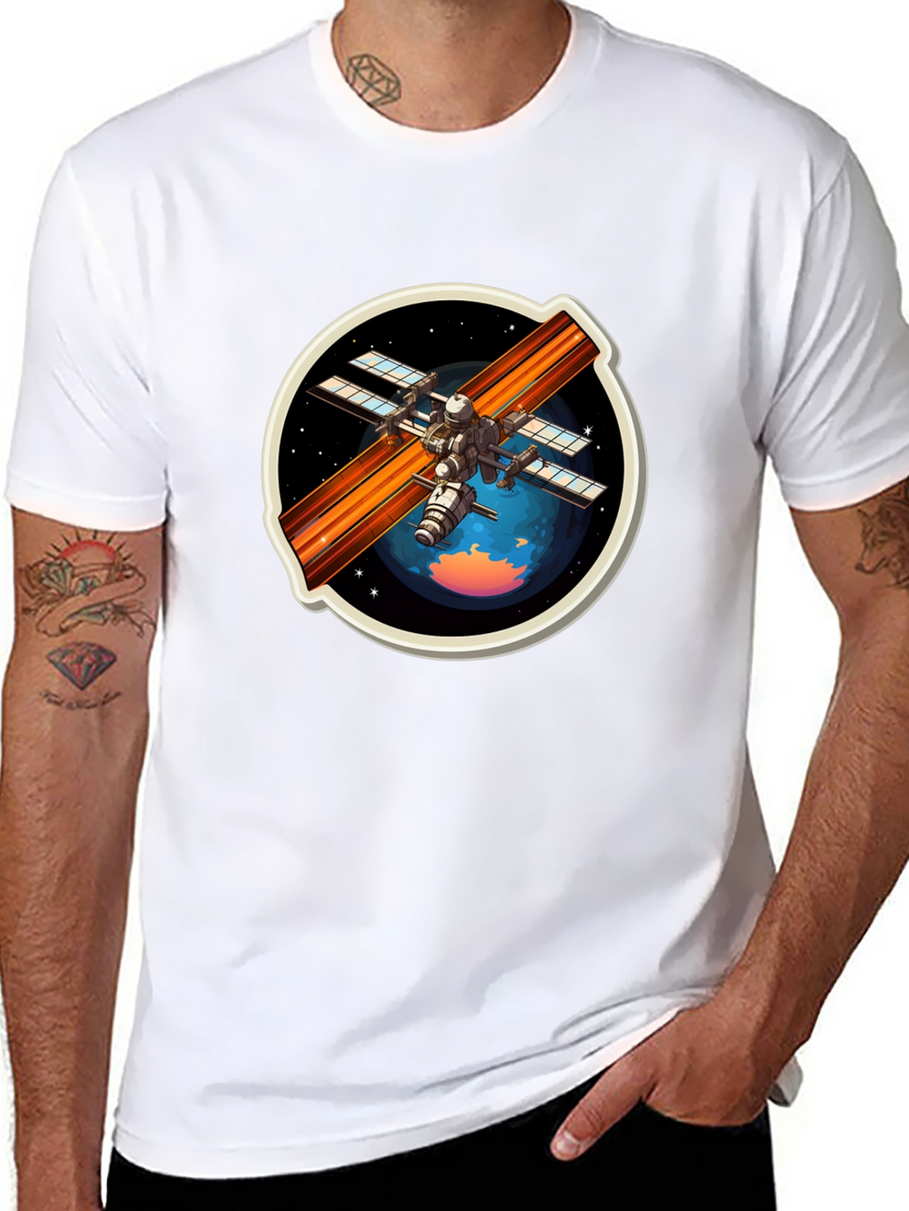 Space Station Graphic Tee - Black Crew Neck