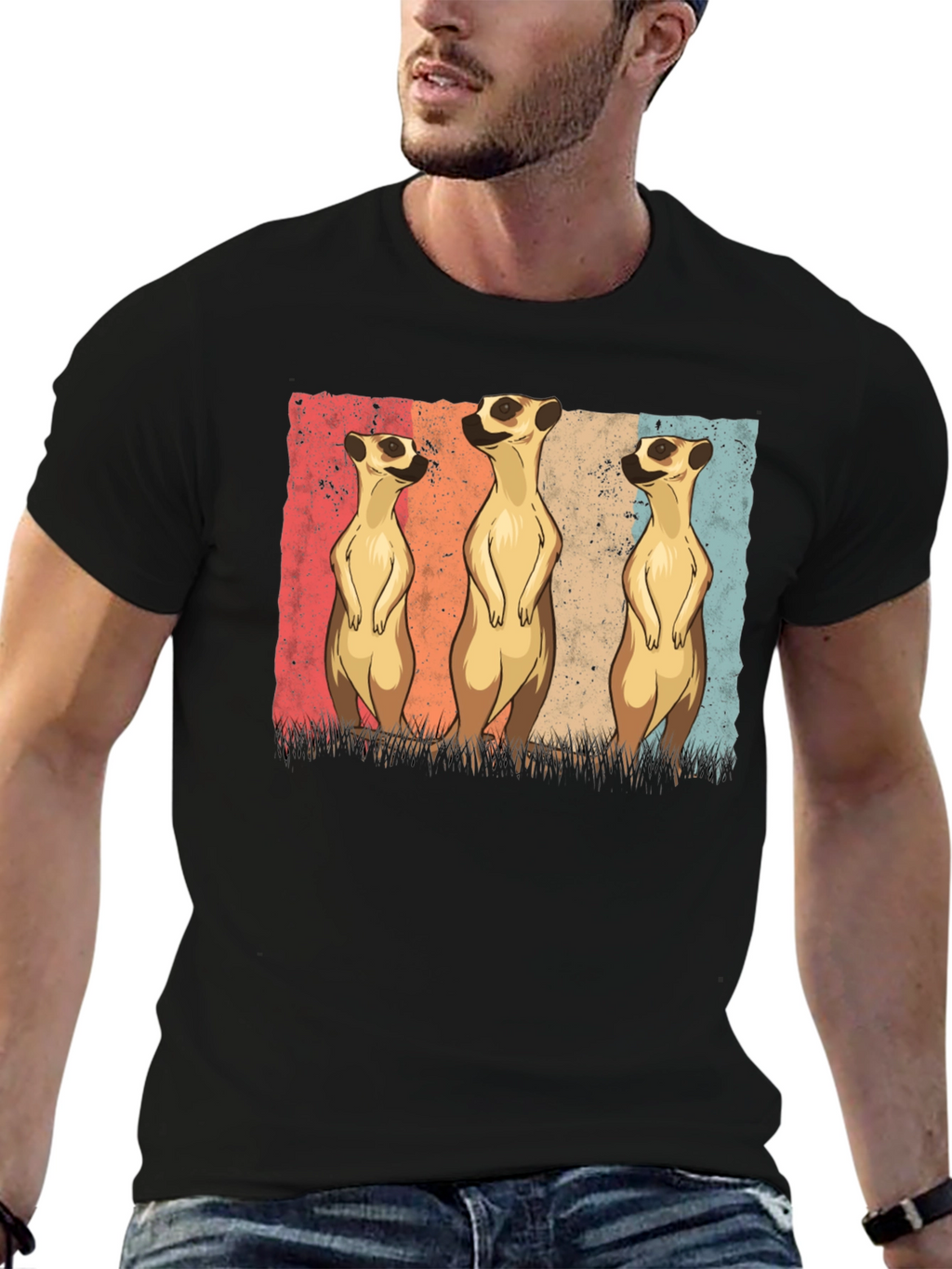 Meerkat Trio Graphic Tee - Mens Black T-Shirt