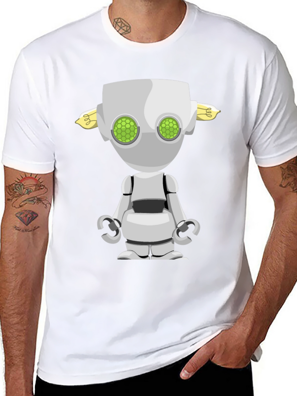Robot Graphic Tee - Sci-Fi Style Black T-Shirt