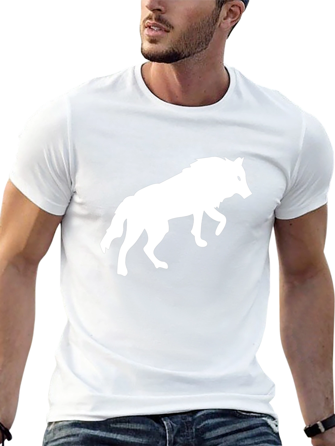 Black T-Shirt with White Wolf Graphic