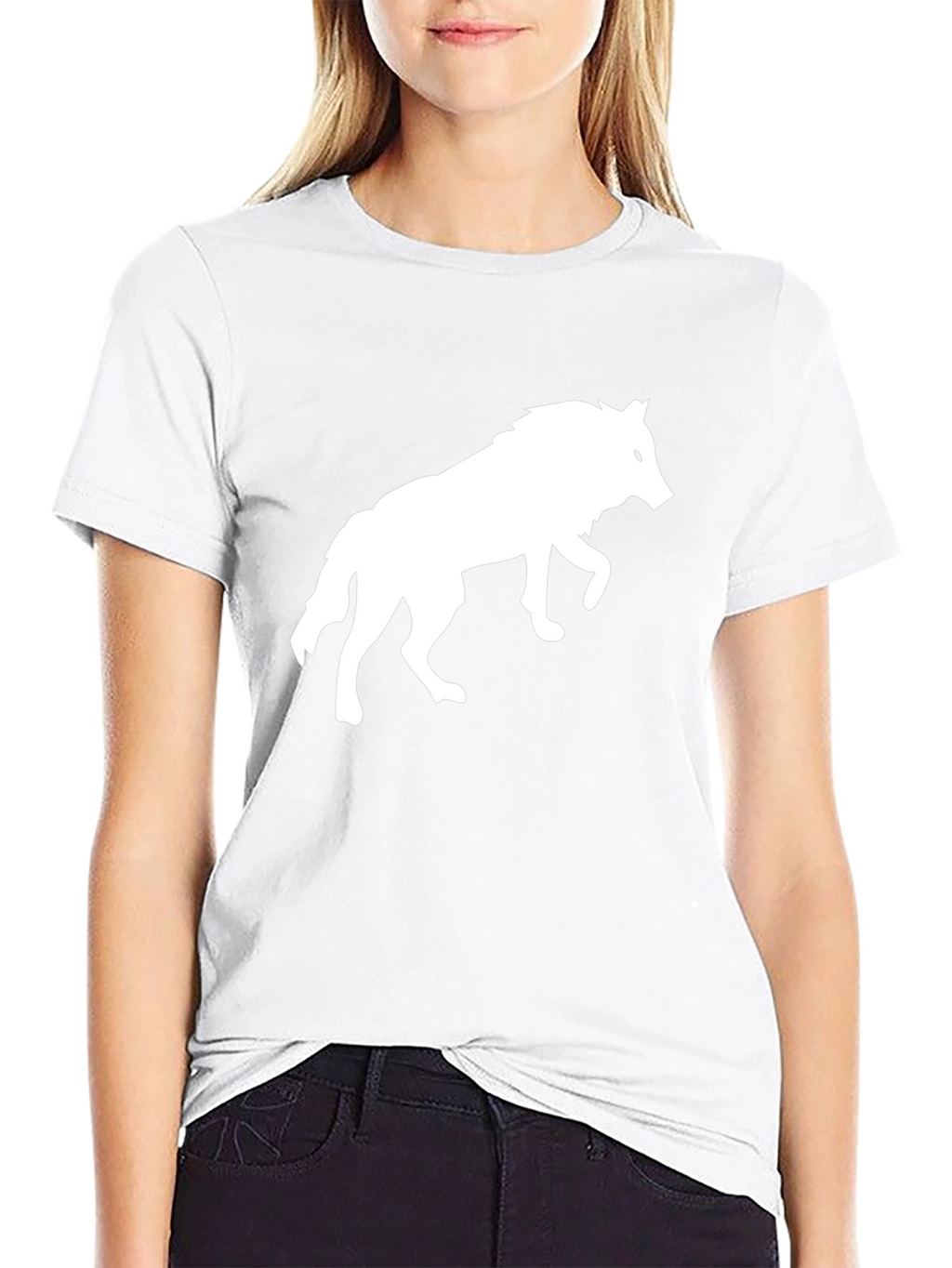 Black T-Shirt with White Wolf Graphic