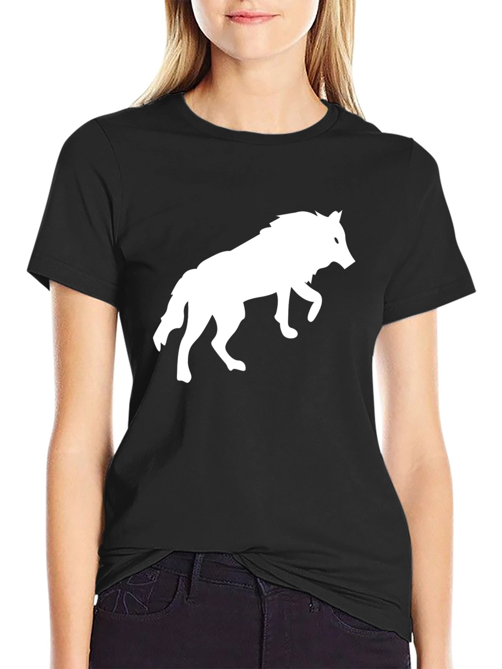 Black T-Shirt with White Wolf Graphic