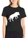 Black T-Shirt with White Wolf Graphic