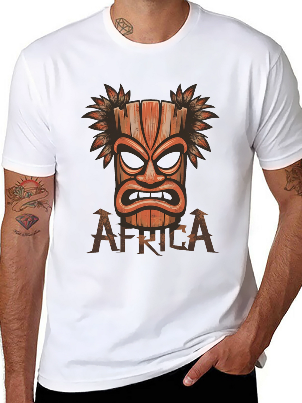 Tribal Mask Graphic Print Black T-shirt