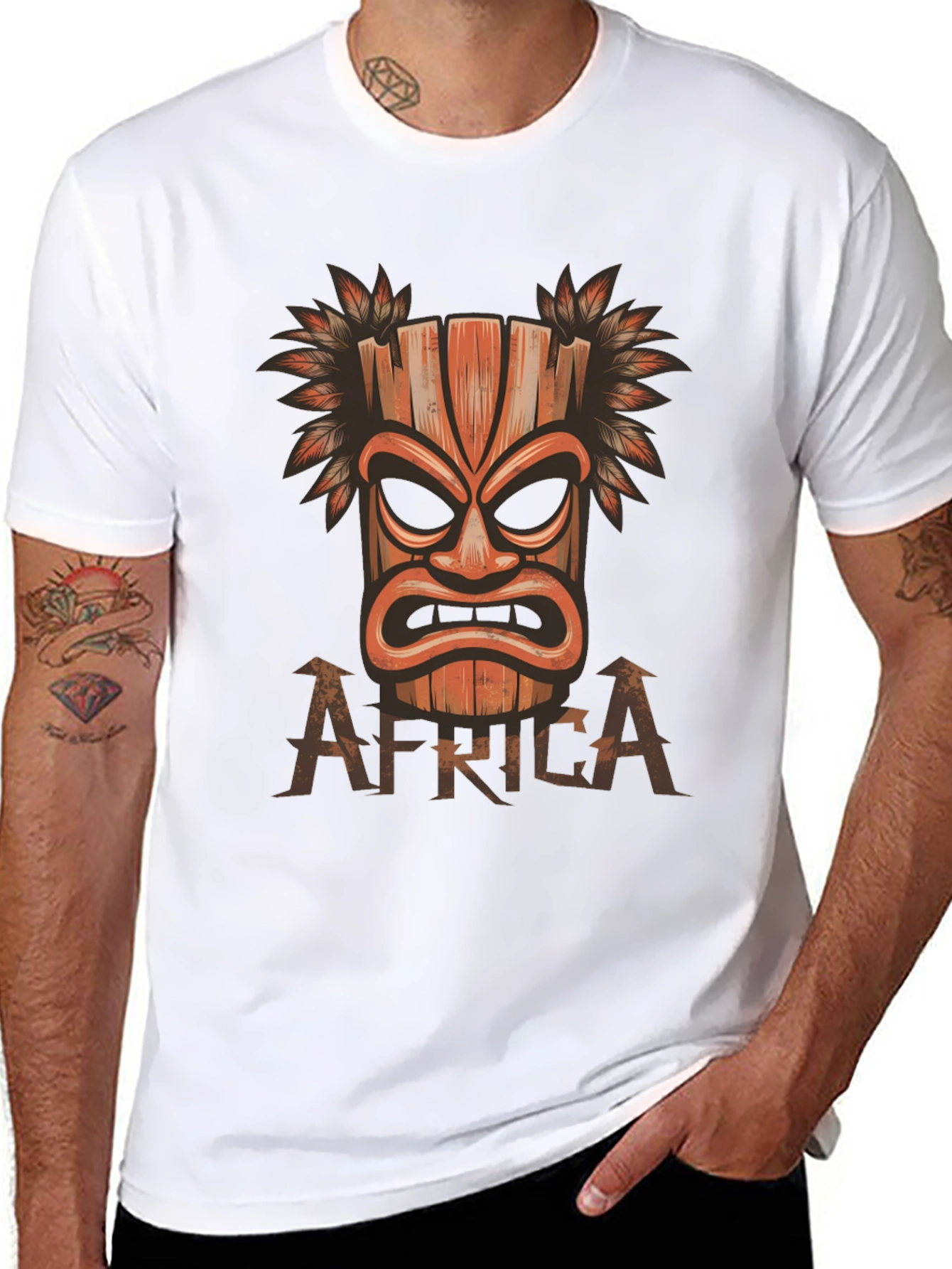 Tribal Mask Graphic Print Black T-shirt