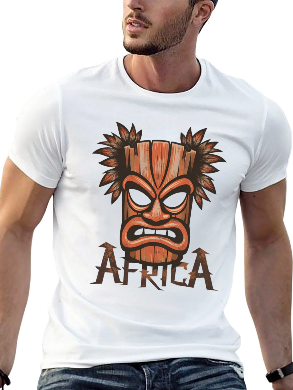Tribal Mask Graphic Print Black T-shirt