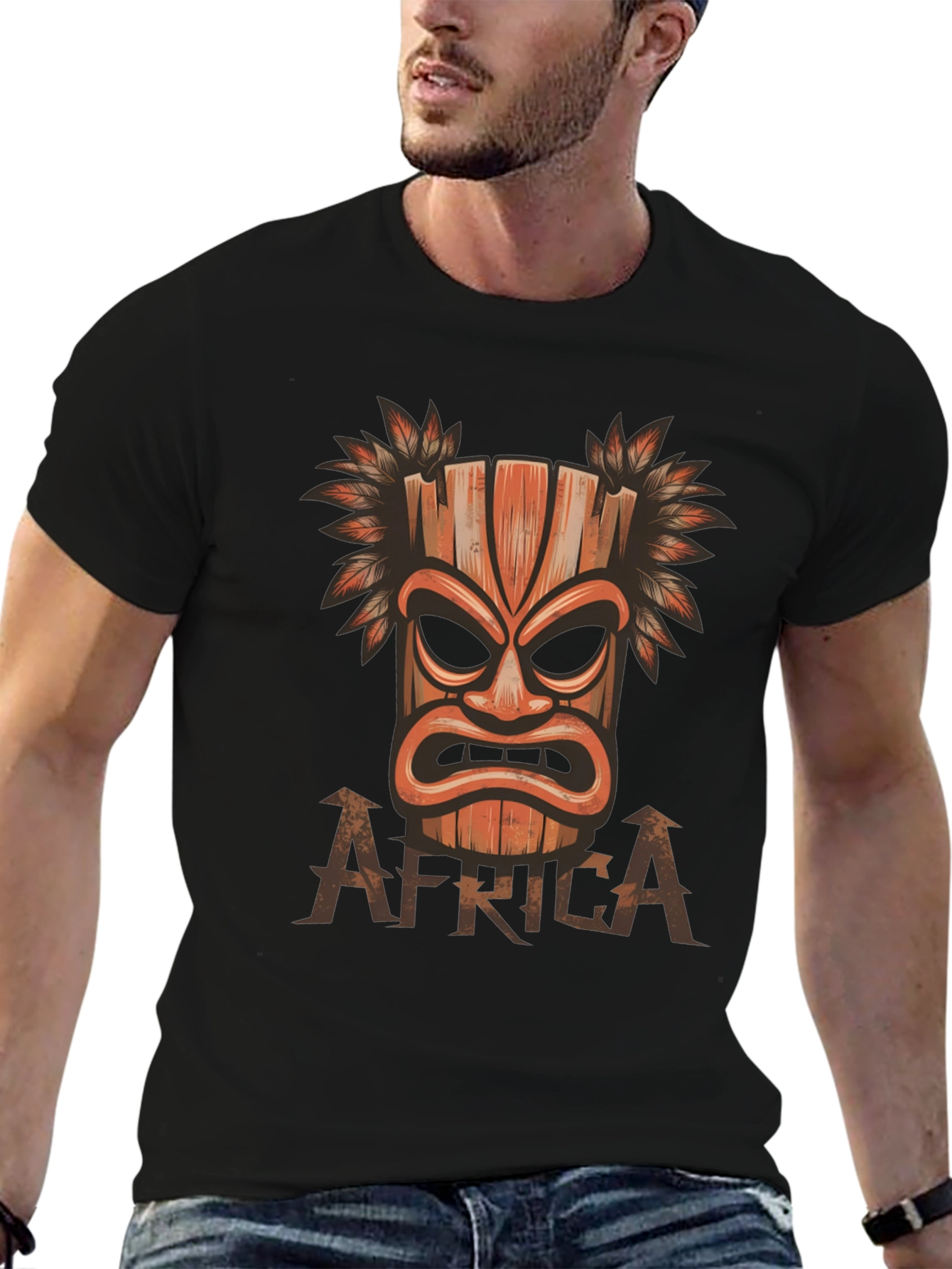 Tribal Mask Graphic Print Black T-shirt