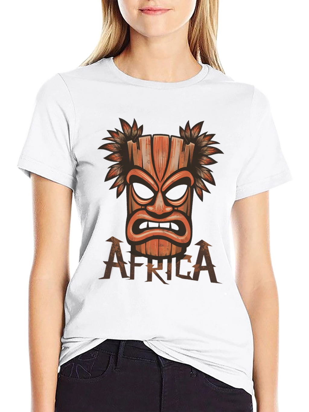Tribal Mask Graphic Print Black T-shirt
