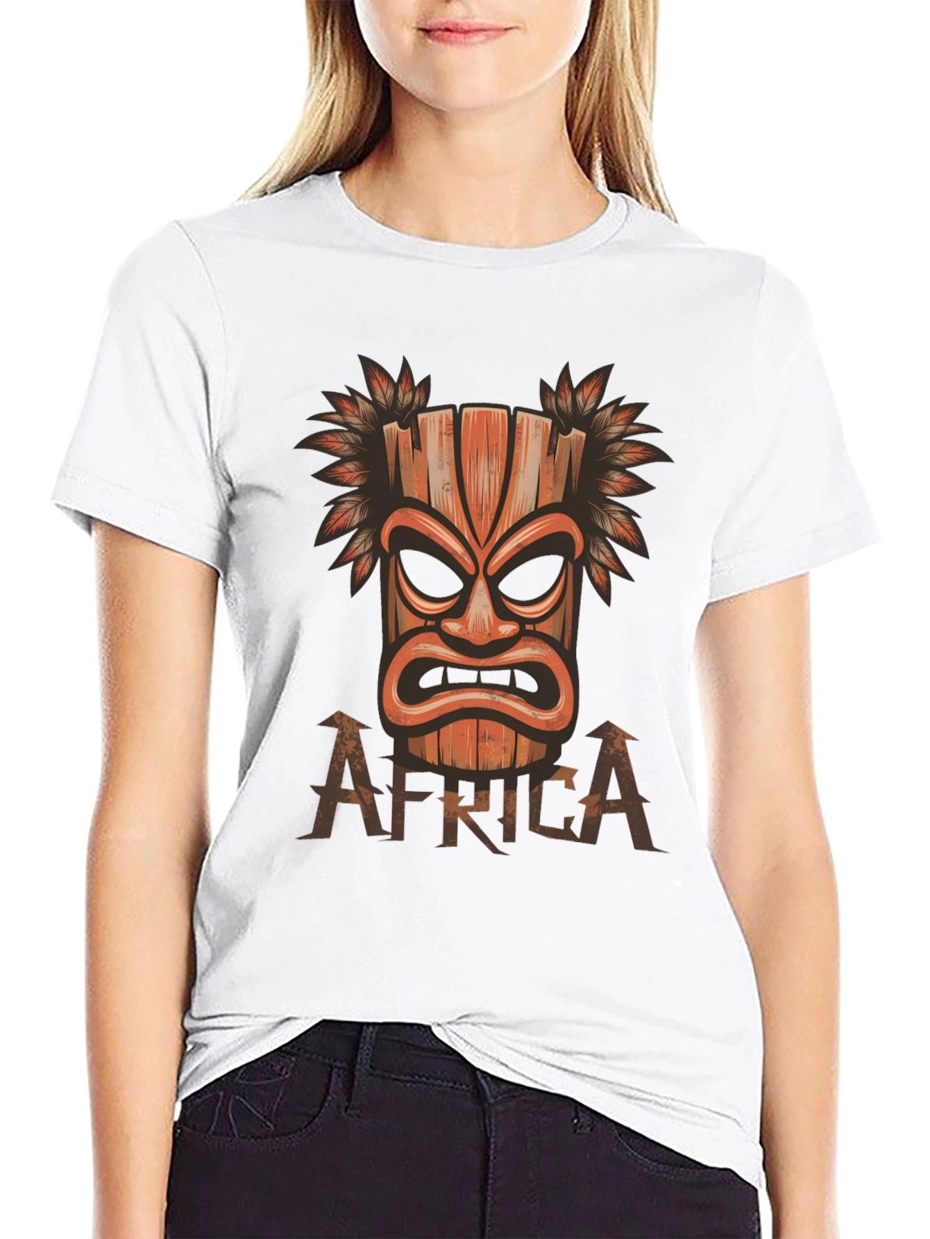 Tribal Mask Graphic Print Black T-shirt