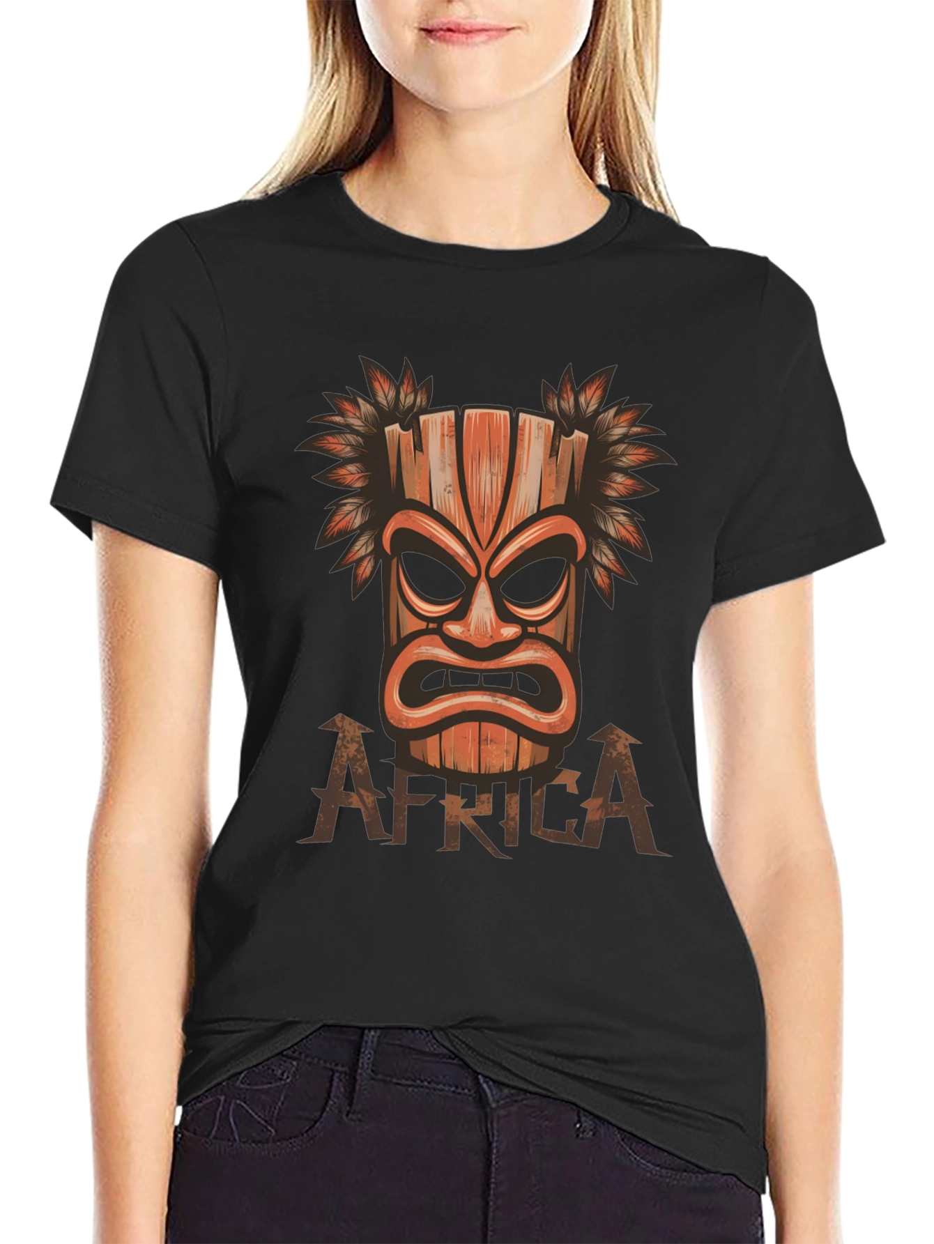 Tribal Mask Graphic Print Black T-shirt