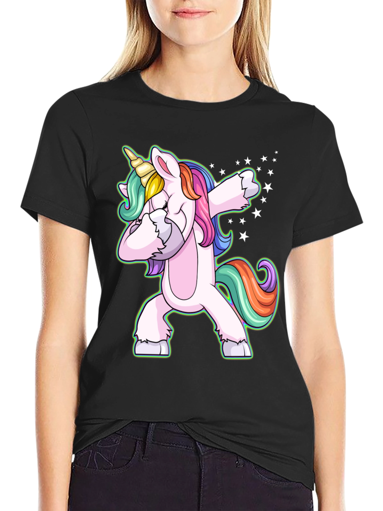 Dabbing Unicorn Graphic T-Shirt - Mens Black Tee