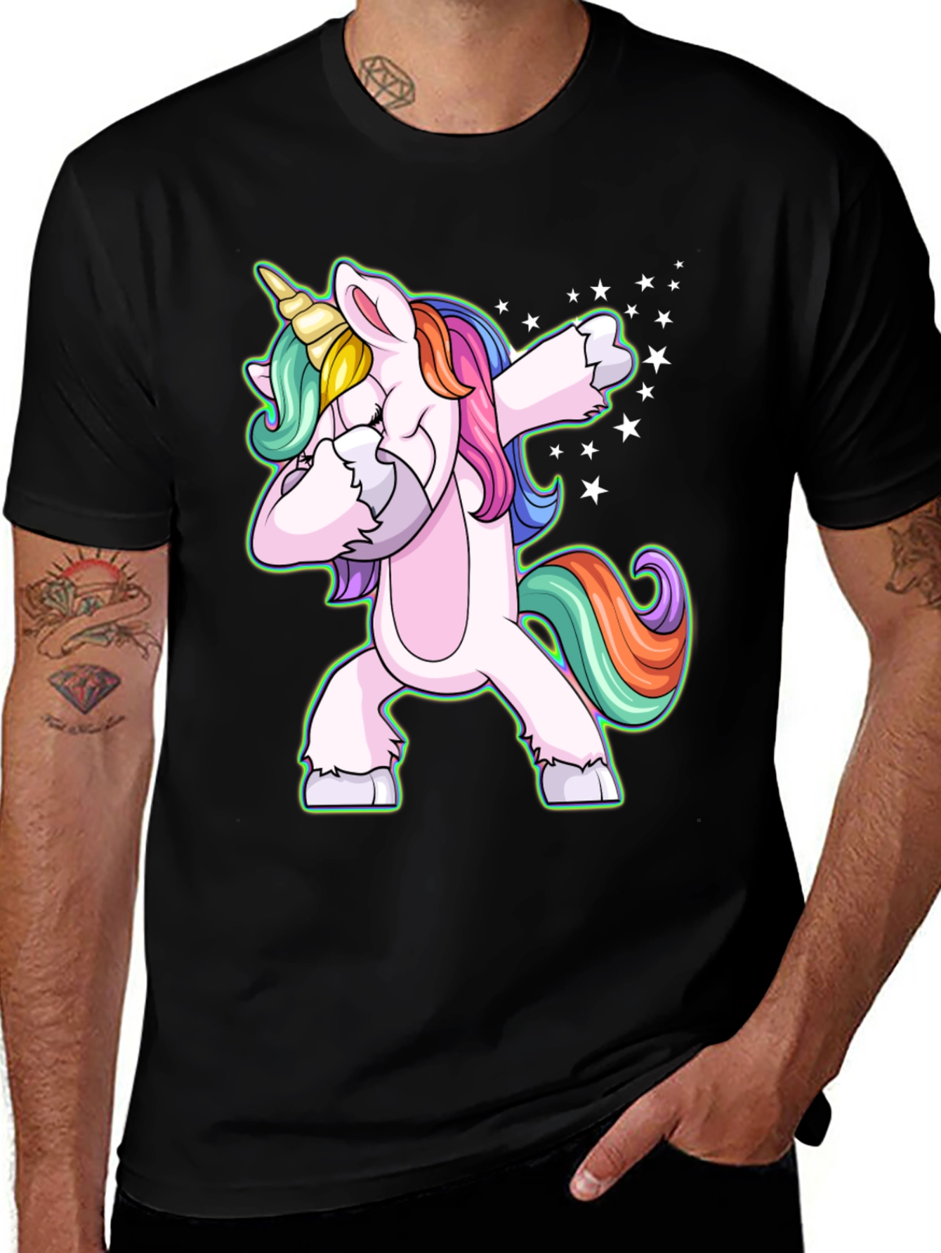 Dabbing Unicorn Graphic T-Shirt - Mens Black Tee