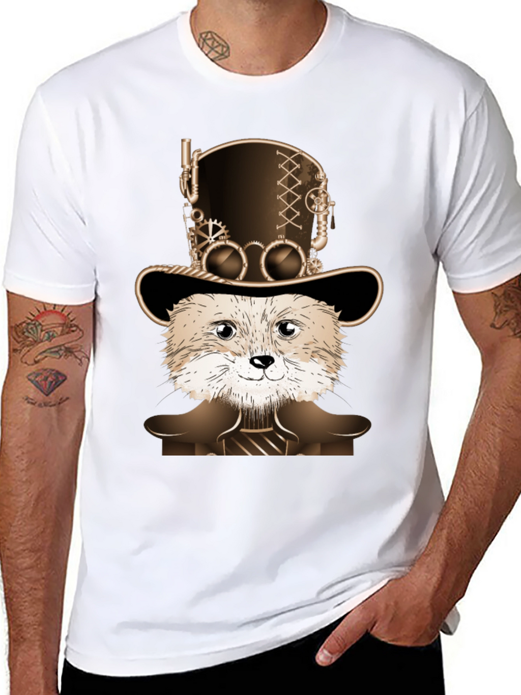 Steampunk Fox Graphic T-Shirt - Unique Animal Design