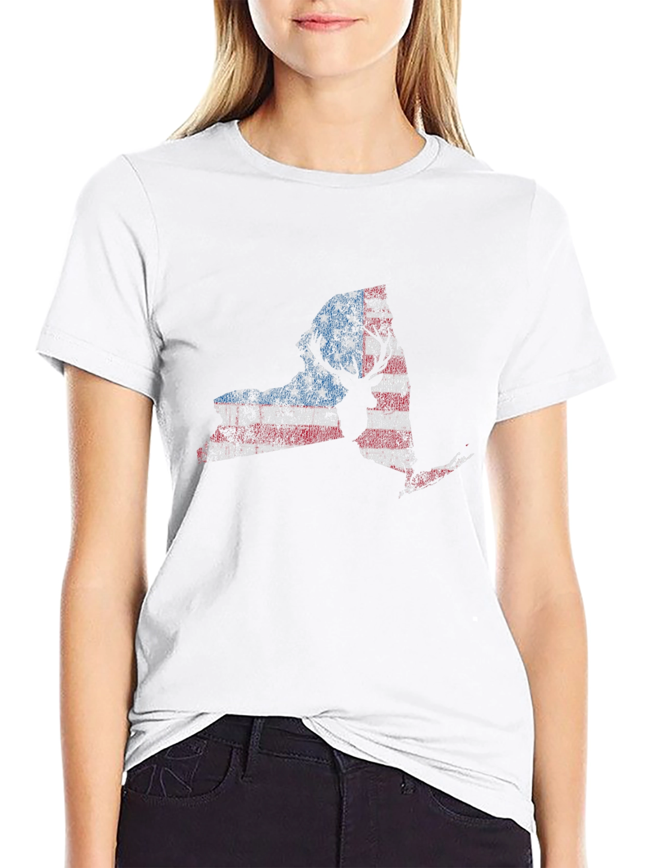 NY Deer American Flag Distressed Tee