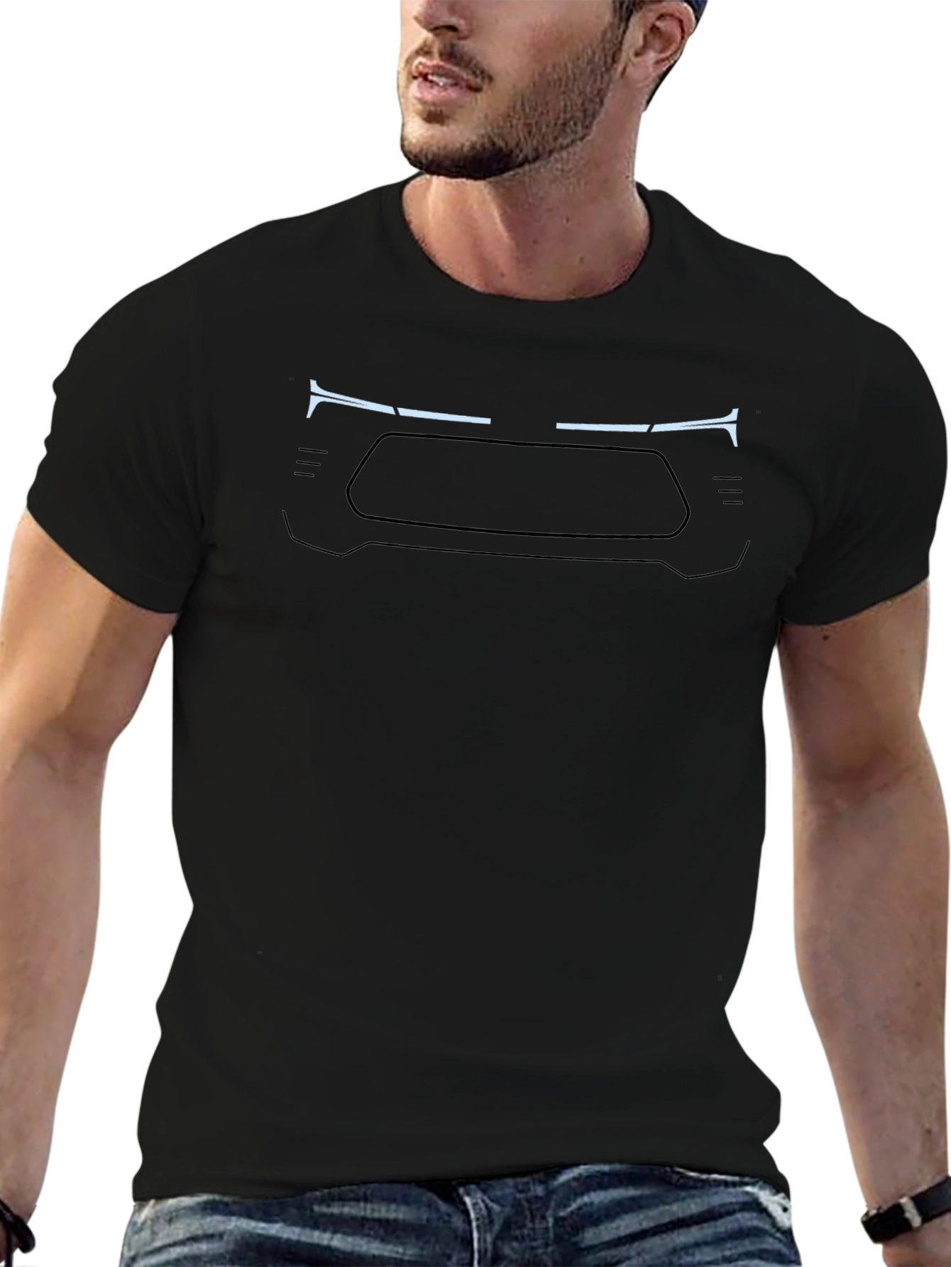 Modern Car Grill Graphic Tee - Black Cotton T-Shirt
