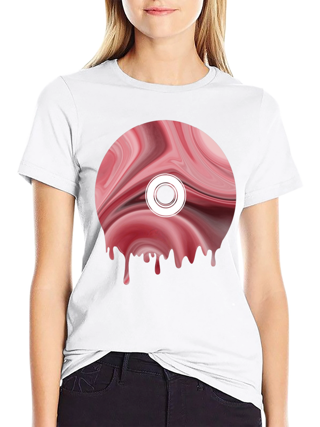 Abstract Melting Disc Graphic Tee - Black